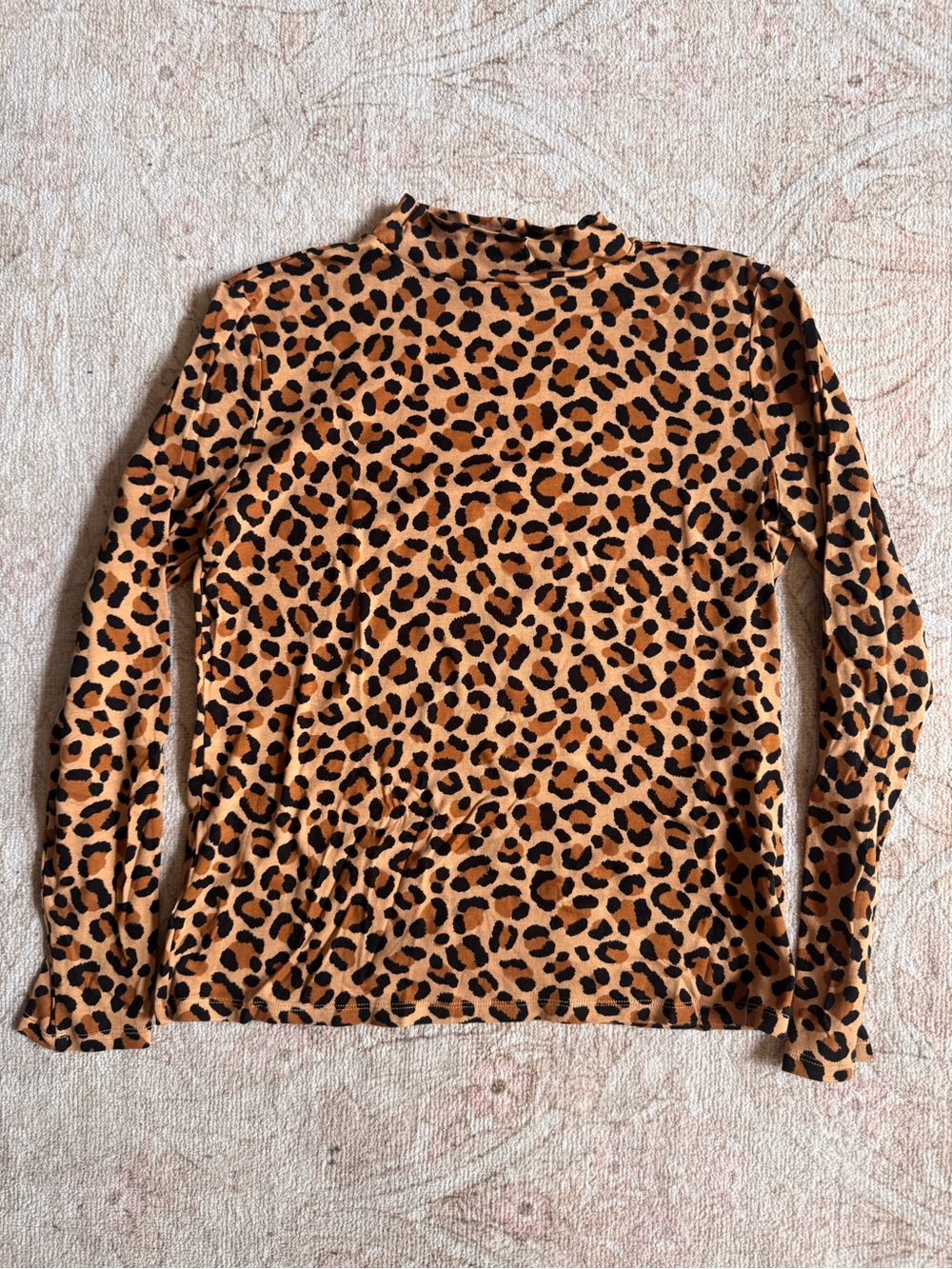 Leopard Print Long Sleeve Mock Neck Top - Camel/Black